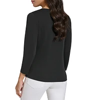 Calvin Klein 3/4 Sleeve Staple Hardware Cut Out Top