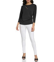 Calvin Klein 3/4 Sleeve Staple Hardware Cut Out Top