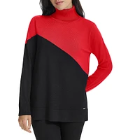 Calvin Klein Asymmetrical Color Block Turtleneck Long Sleeve Sweater