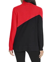 Calvin Klein Asymmetrical Color Block Turtleneck Long Sleeve Sweater