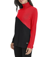 Calvin Klein Asymmetrical Color Block Turtleneck Long Sleeve Sweater