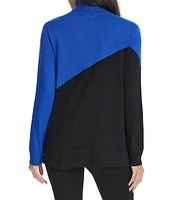 Calvin Klein Asymmetrical Color Block Turtleneck Long Sleeve Sweater