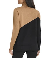 Calvin Klein Asymmetrical Color Block Turtleneck Long Sleeve Sweater