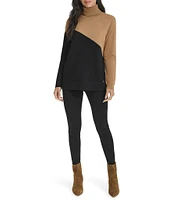 Calvin Klein Asymmetrical Color Block Turtleneck Long Sleeve Sweater