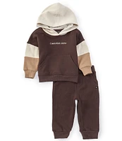 Calvin Klein Baby Boys 12-24 Months Long Sleeve Color Block Fleece Hoodie & Solid Fleece Jogger Pant Set