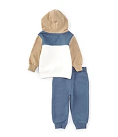 Calvin Klein Baby Boys 12-24 Months Long Sleeve Colorblock Monogrammed-Logo Fleece Hoodie & Solid Fleece Jogger Pant Set