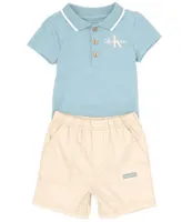 Calvin Klein Baby Boys 3-9 Months Short Sleeve Knit Bodysuit & Solid Woven Canvas Shorts Set