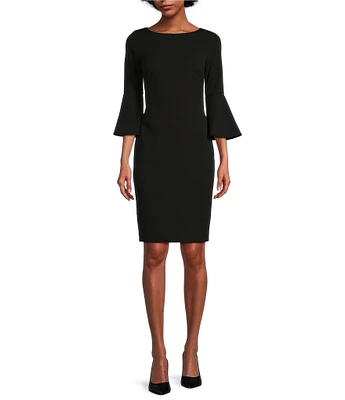 Calvin Klein 3/4 Bell Sleeve Boat Neck Sheath Dress