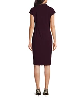 Calvin Klein Short Sleeve Split V-Neck Scuba Crepe Sheath Dress