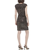 Calvin Klein Cap Sleeve V-Neck Sequin Front Slit Dress