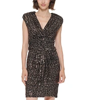 Calvin Klein Cap Sleeve V-Neck Sequin Front Slit Dress