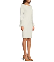 Calvin Klein Chiffon Long Sheer Bell Sleeve Round Neck Sheath Dress