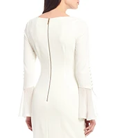 Calvin Klein Chiffon Long Sheer Bell Sleeve Round Neck Sheath Dress