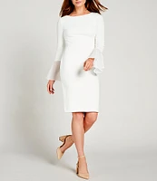 Calvin Klein Chiffon Long Sheer Bell Sleeve Round Neck Sheath Dress