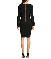 Calvin Klein Chiffon Long Sheer Bell Sleeve Round Neck Sheath Dress