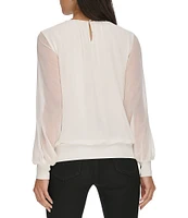 Calvin Klein Chiffon Crew Neck Long Sleeve Top