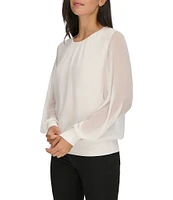 Calvin Klein Chiffon Crew Neck Long Sleeve Top