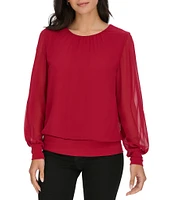 Calvin Klein Chiffon Crew Neck Long Sleeve Top