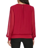 Calvin Klein Chiffon Crew Neck Long Sleeve Top