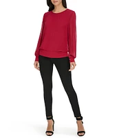 Calvin Klein Chiffon Crew Neck Long Sleeve Top