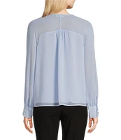 Calvin Klein Chiffon Keyhole Crew Neck Sheer Long Sleeve Blouse