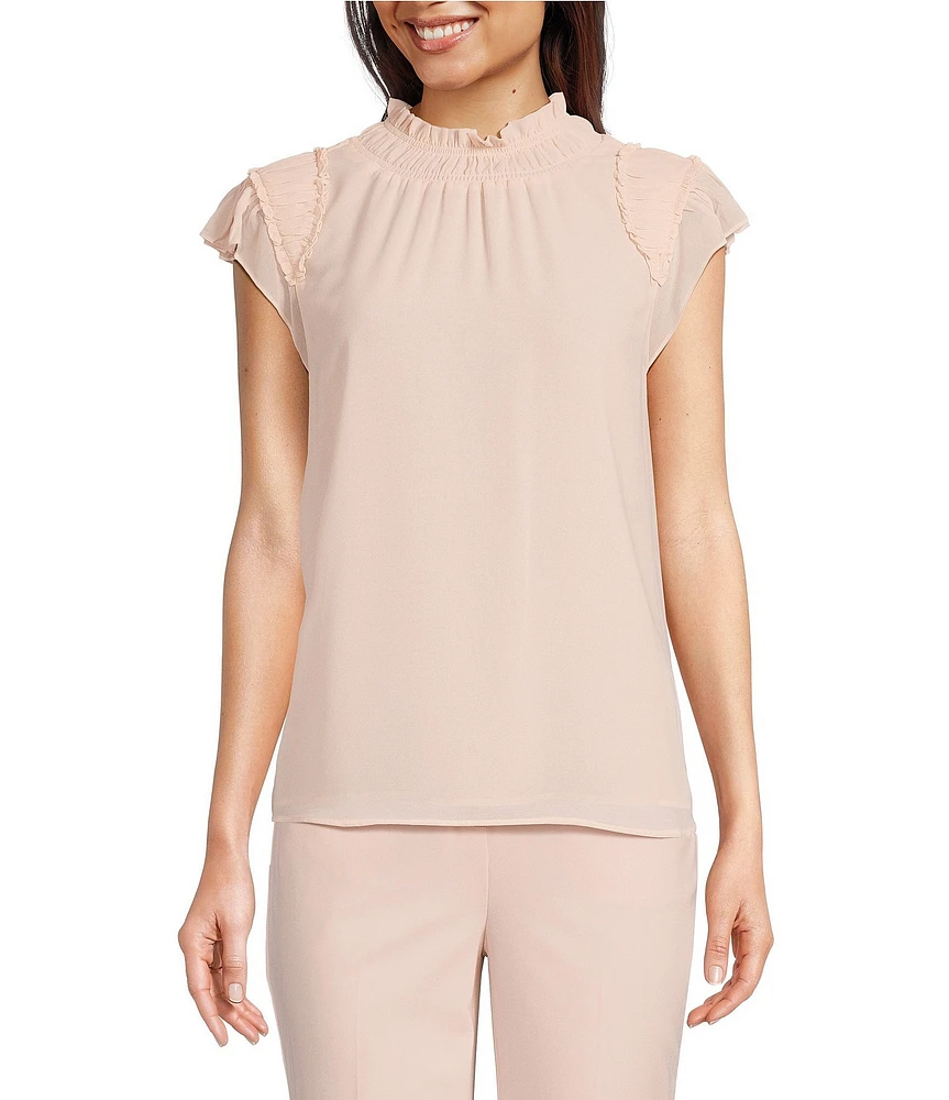 Calvin Klein Chiffon Mock Neck Ruffle Detail Top