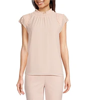 Calvin Klein Chiffon Mock Neck Ruffle Detail Top