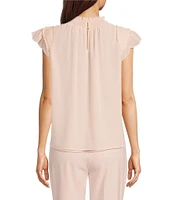 Calvin Klein Chiffon Mock Neck Ruffle Detail Top