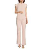 Calvin Klein Chiffon Mock Neck Ruffle Detail Top