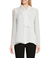 Calvin Klein Chiffon Tie-Neck Long Flare Sleeve Button-Down Blouse