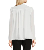 Calvin Klein Chiffon Tie-Neck Long Flare Sleeve Button-Down Blouse