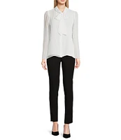 Calvin Klein Chiffon Tie-Neck Long Flare Sleeve Button-Down Blouse