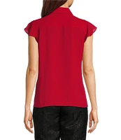 Calvin Klein Collared Flutter Sleeve Ruffle Front Top