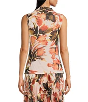 Calvin Klein Coordinating Mesh Knit Floral Mock Neck Sleeveless Top