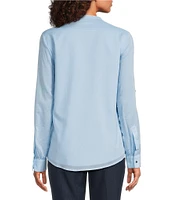 Calvin Klein Cotton Crew Neck Roll Tab Sleeve Button Front Blouse