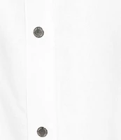 Calvin Klein Cotton Crew Neck Roll Tab Sleeve Button Front Blouse