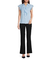Calvin Klein Cotton Flutter Sleeve Collared Ruffle Button Front Blouse