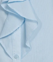 Calvin Klein Cotton Flutter Sleeve Collared Ruffle Button Front Blouse