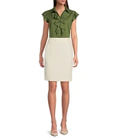 Calvin Klein Cotton Flutter Sleeve Collared Ruffle Button Front Blouse