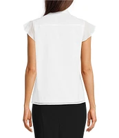 Calvin Klein Cotton Flutter Sleeve Collared Ruffle Button Front Blouse
