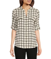 Calvin Klein Crepe de Chine Y-Neck Long Sleeve Button-Front Top