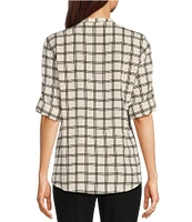 Calvin Klein Crepe de Chine Y-Neck Long Sleeve Button-Front Top