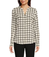 Calvin Klein Crepe de Chine Y-Neck Long Sleeve Button-Front Top