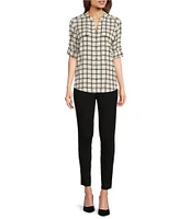 Calvin Klein Crepe de Chine Y-Neck Long Sleeve Button-Front Top