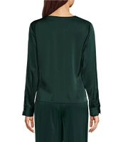 Calvin Klein Crepe V-Neck Long Sleeve Knot Front Blouse