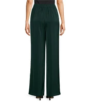 Calvin Klein Crepe Wide Leg High Rise Faux Fly Pull-On Pant