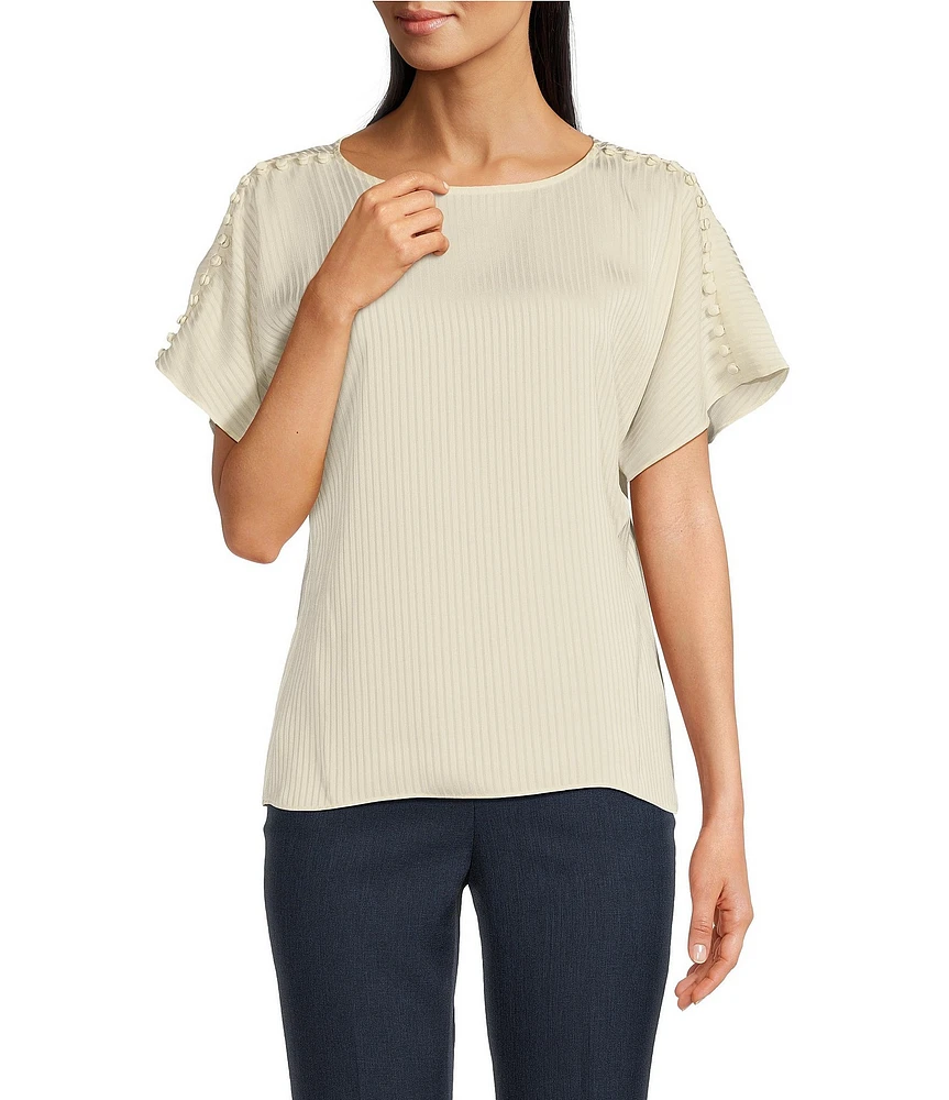 Calvin Klein Crew Neck Button Flutter Sleeve Blouse