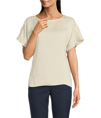 Calvin Klein Crew Neck Button Flutter Sleeve Blouse