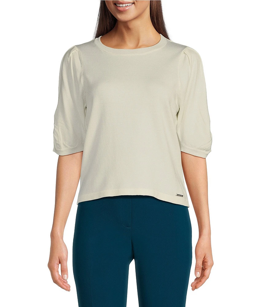 Calvin Klein Crew Neck Elbow Sleeve Knit Top