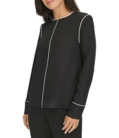 Calvin Klein Crew Neck Long Sleeve Contrast Piping Top